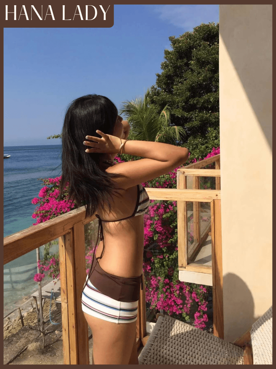 main-05 Bikini 2 Mảnh Đi Biển Quần Cạp Thấp, Set Đồ Bơi Họa Tiết Kẻ Sọc Ngang Tone Nâu Retro HanaLady - BN181 7