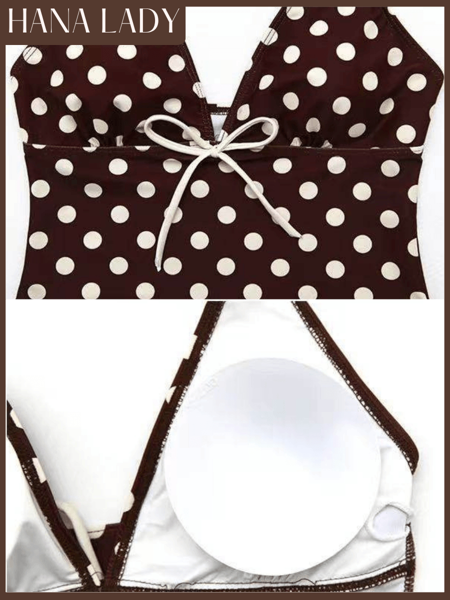 Bikini 3 Món Chấm Bi Đi Biển, Set Đồ Bơi Kiểu Yếm Phối Chân Váy Bèo Quần Chip Tone Nâu Vintage HanaLady - BN183 16