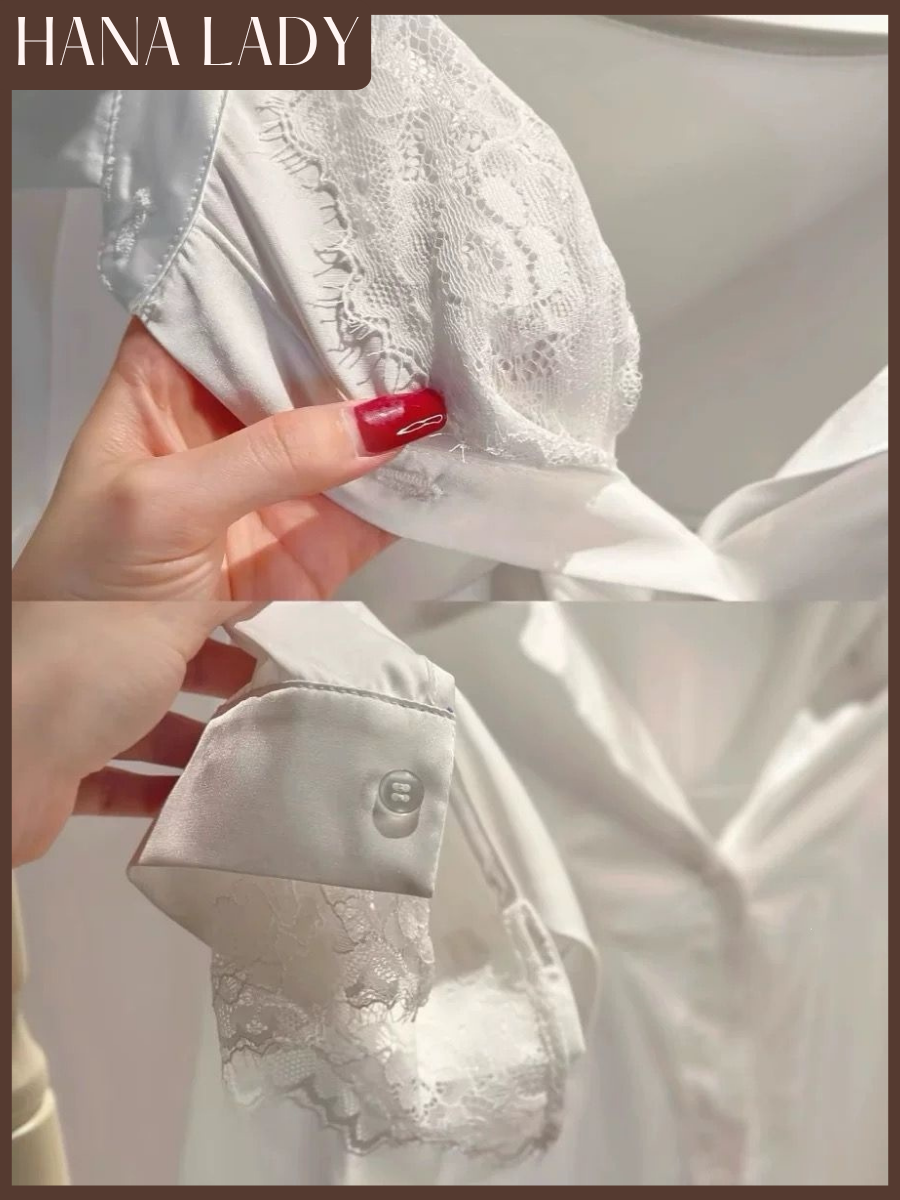 Set Đồ Ngủ Lụa Nữ, Bộ Ngủ Somi Dài Tay Kèm Quần Ngủ Form Rộng Rũ Chất Lụa Phối Ren Tinh Tế HanaLady - VN689 15