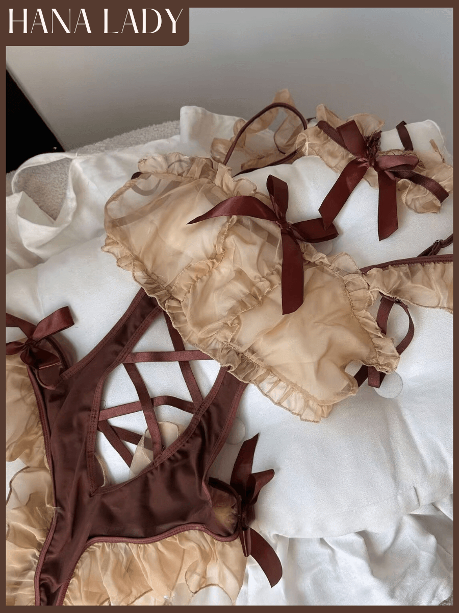 Bộ Ngủ Bodysuit Nâu Be, Set Đồ Ngủ Cosplay Đan Dây Phối Ren Nơ Dễ Thương HanaLady - CP340 4 Bộ Ngủ Bodysuit Nâu Be, Set Đồ Ngủ Cosplay Đan Dây Phối Ren Nơ Dễ Thương HanaLady - CP340 7