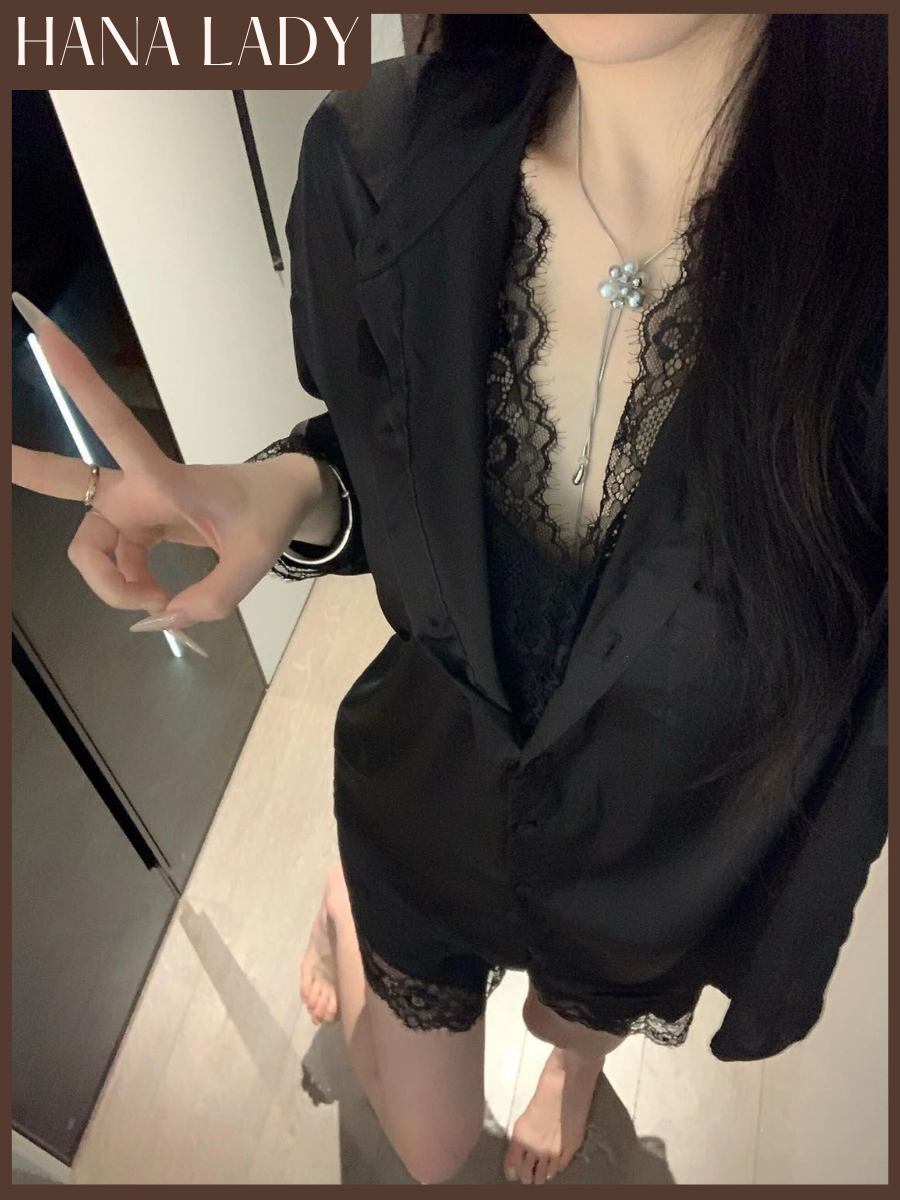 main-03 Set Đồ Ngủ Lụa Nữ, Bộ Ngủ Somi Dài Tay Kèm Quần Ngủ Form Rộng Rũ Chất Lụa Phối Ren Tinh Tế HanaLady - VN689 7