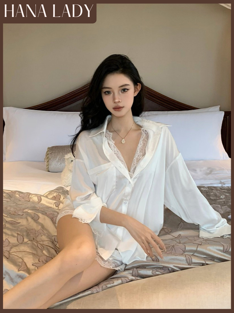 main-04 Set Đồ Ngủ Lụa Nữ, Bộ Ngủ Somi Dài Tay Kèm Quần Ngủ Form Rộng Rũ Chất Lụa Phối Ren Tinh Tế HanaLady - VN689 6