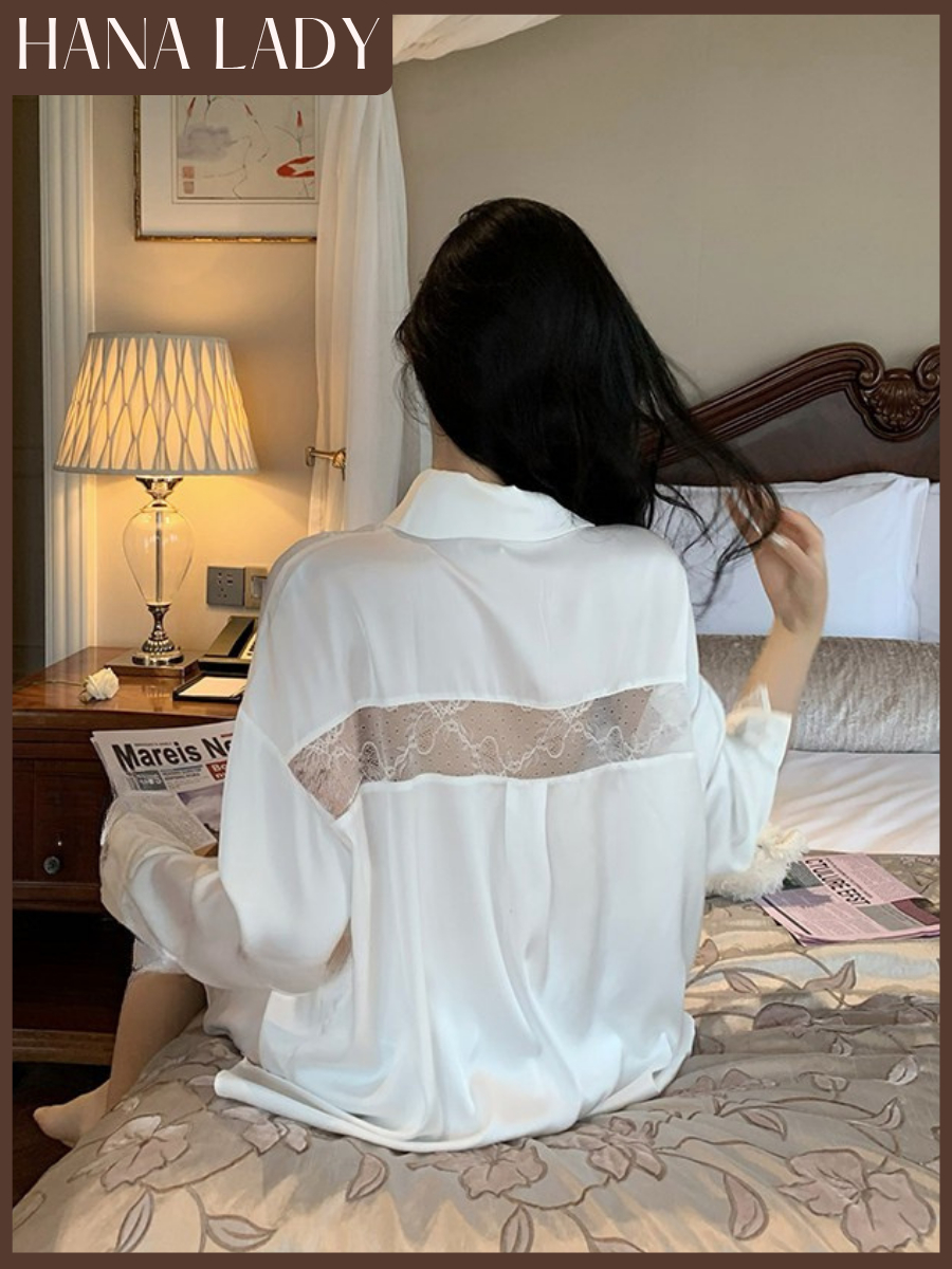 main-05 Set Đồ Ngủ Lụa Nữ, Bộ Ngủ Somi Dài Tay Kèm Quần Ngủ Form Rộng Rũ Chất Lụa Phối Ren Tinh Tế HanaLady - VN689 5