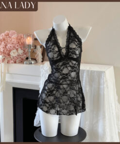 Váy Ngủ Ren, Đầm Ngủ Ren Mỏng Cổ Yếm Dáng Xòe Mặc Nhà HanaLady - VN616 9