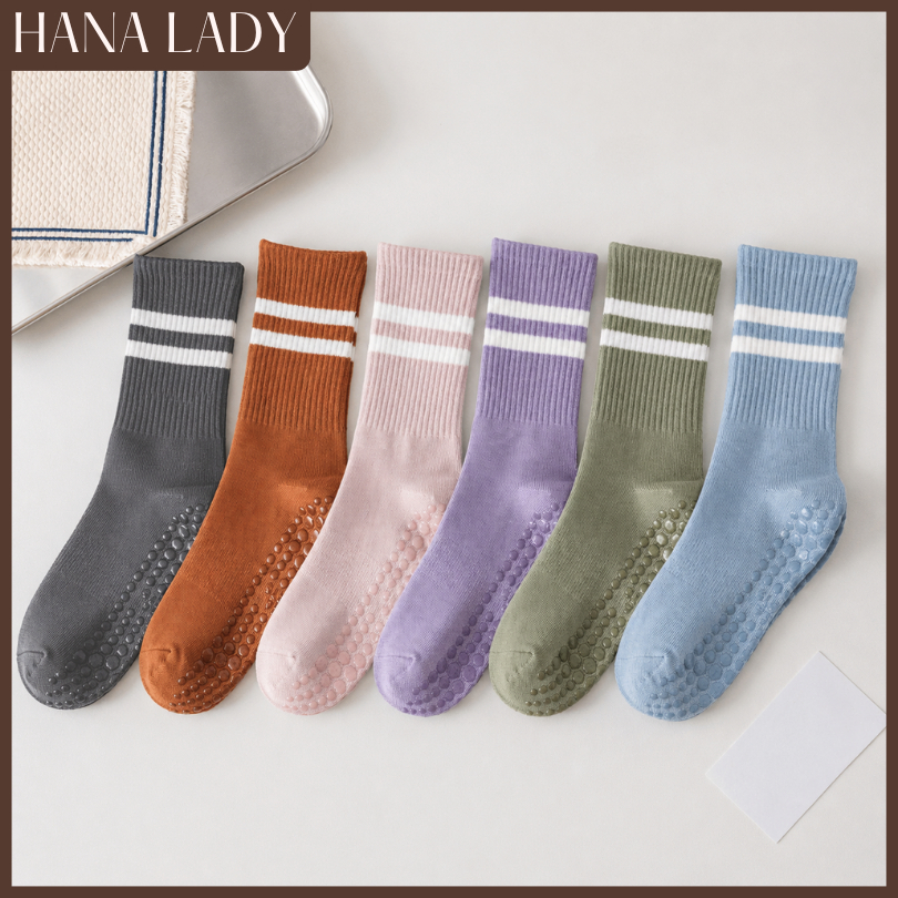 SKU-04-5 ĐÔI TẶNG 1 ĐÔI Tất Vớ Thể Thao Chống Trượt HANALADY, Tất Chống Trơn Nam Nữ Hai Sọc Cổ Cao Tập Yoga Pilates Gym Co Giãn Thoáng Mát TV064 5