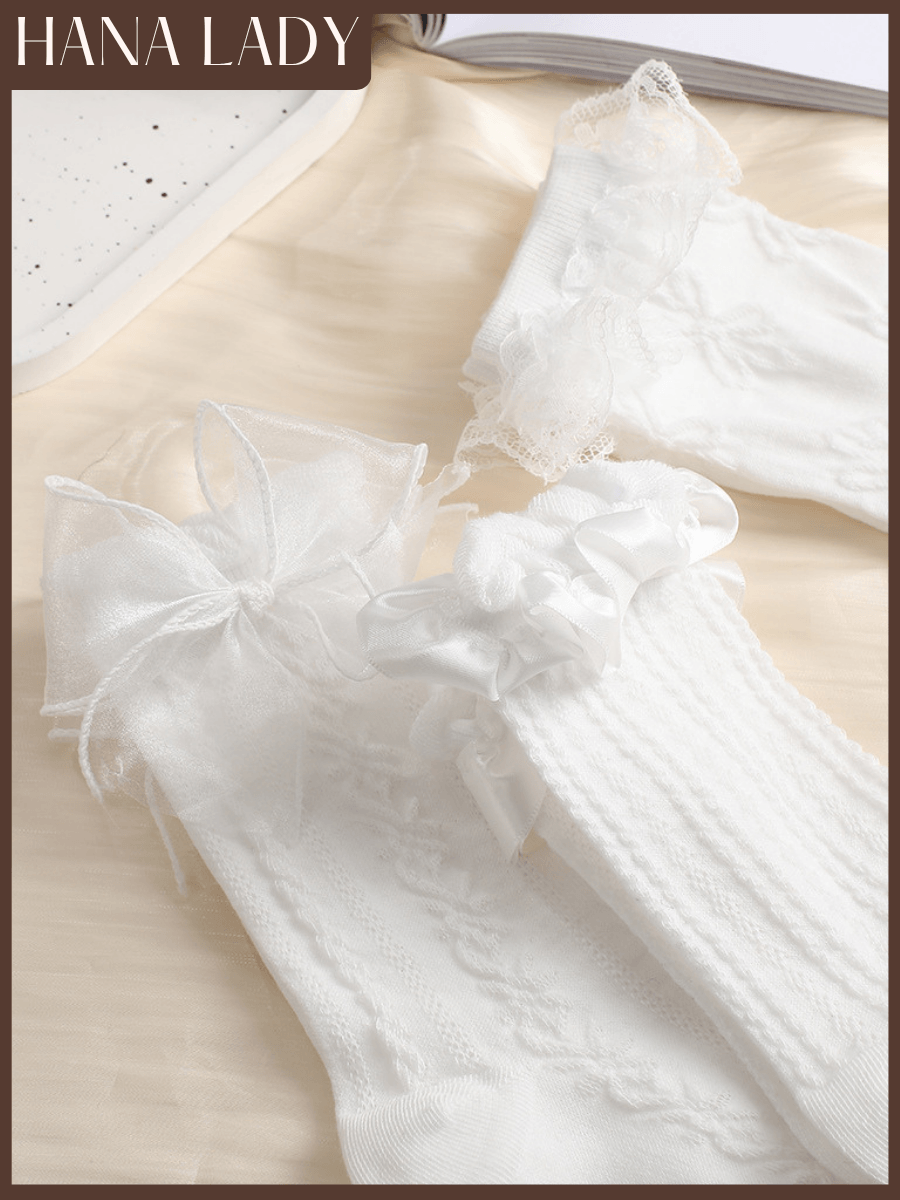 Set 3 Đôi Tất Trắng Nữ HANALADY, Tất Vớ Cotton Cổ Bèo Phối Ren Cho Nữ Dễ Thương TV066 10