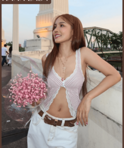 Áo 2 Dây Nữ Kẻ Sọc, Áo Y2K Nhiều Màu HANALADY, Phong Cách Retro Sành Điệu AO015 16