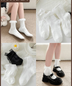 Set 3 Đôi Tất Trắng Nữ HANALADY, Tất Vớ Cotton Cổ Bèo Phối Ren Cho Nữ Dễ Thương TV066 9