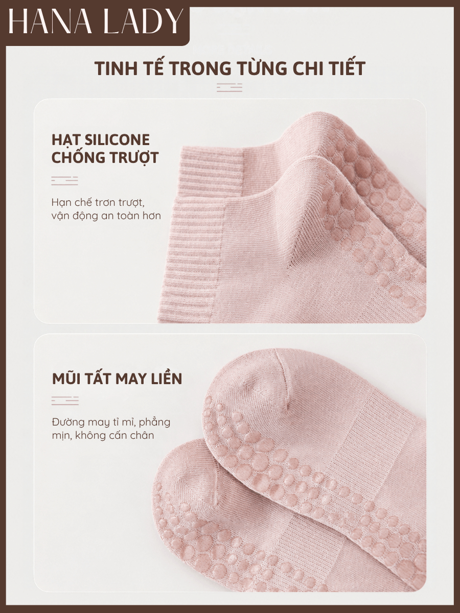 Tất Vớ Thể Thao Chống Trượt HANALADY, Tất Chống Trơn Nam Nữ Hai Sọc Cổ Cao Tập Yoga Pilates Gym Co Giãn Thoáng Mát TV064 16