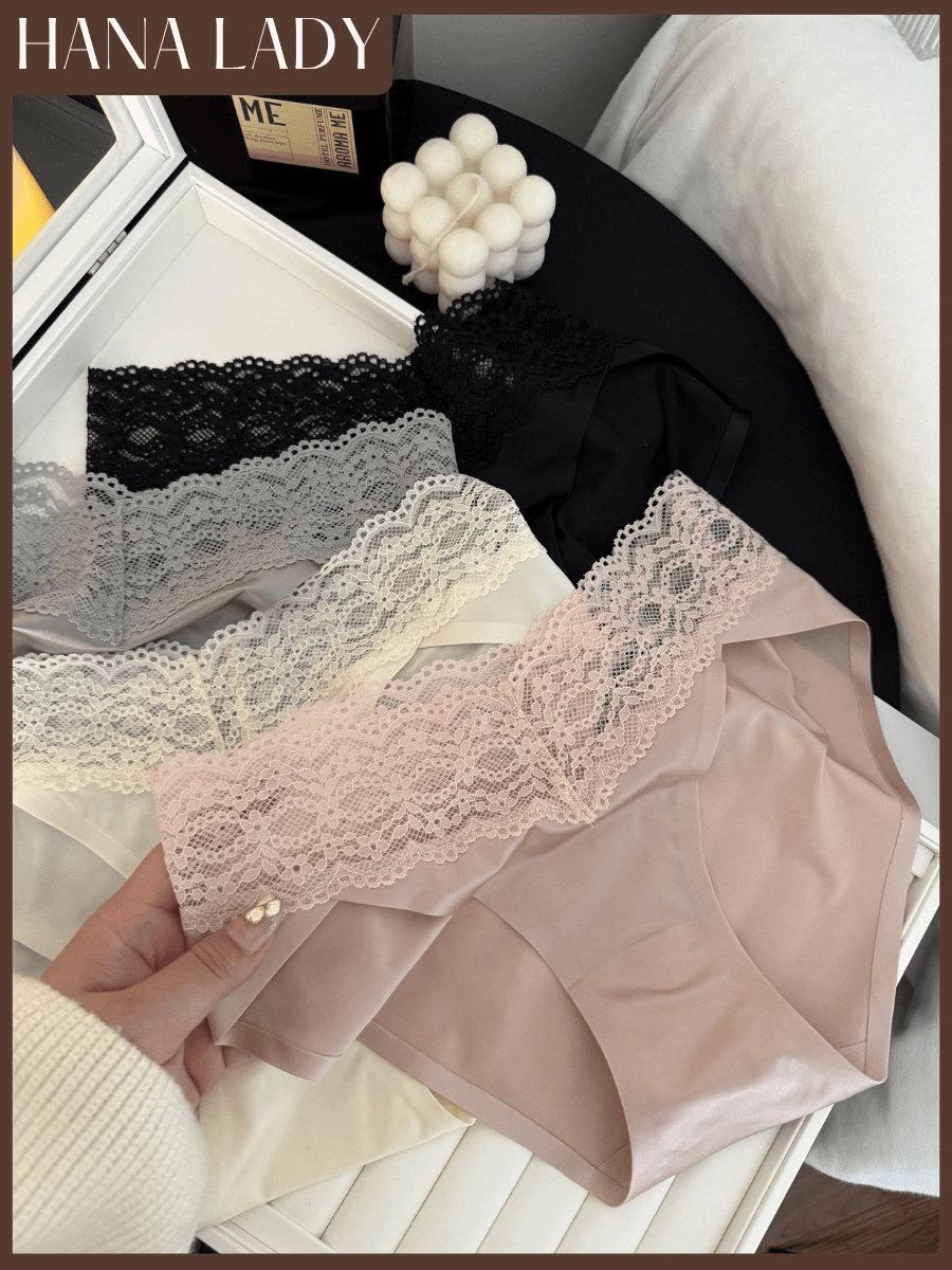 Quần Lót Nữ Lụa Satin HanaLady - Quần Lót Nữ Viền Lưới Ren Phong Cách Không Đường May Thoáng Khí QL046 9