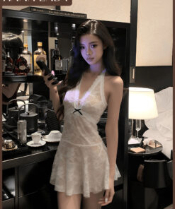 Váy Ngủ Ren, Đầm Ngủ Ren Mỏng Cổ Yếm Dáng Xòe Mặc Nhà HanaLady - VN616 10