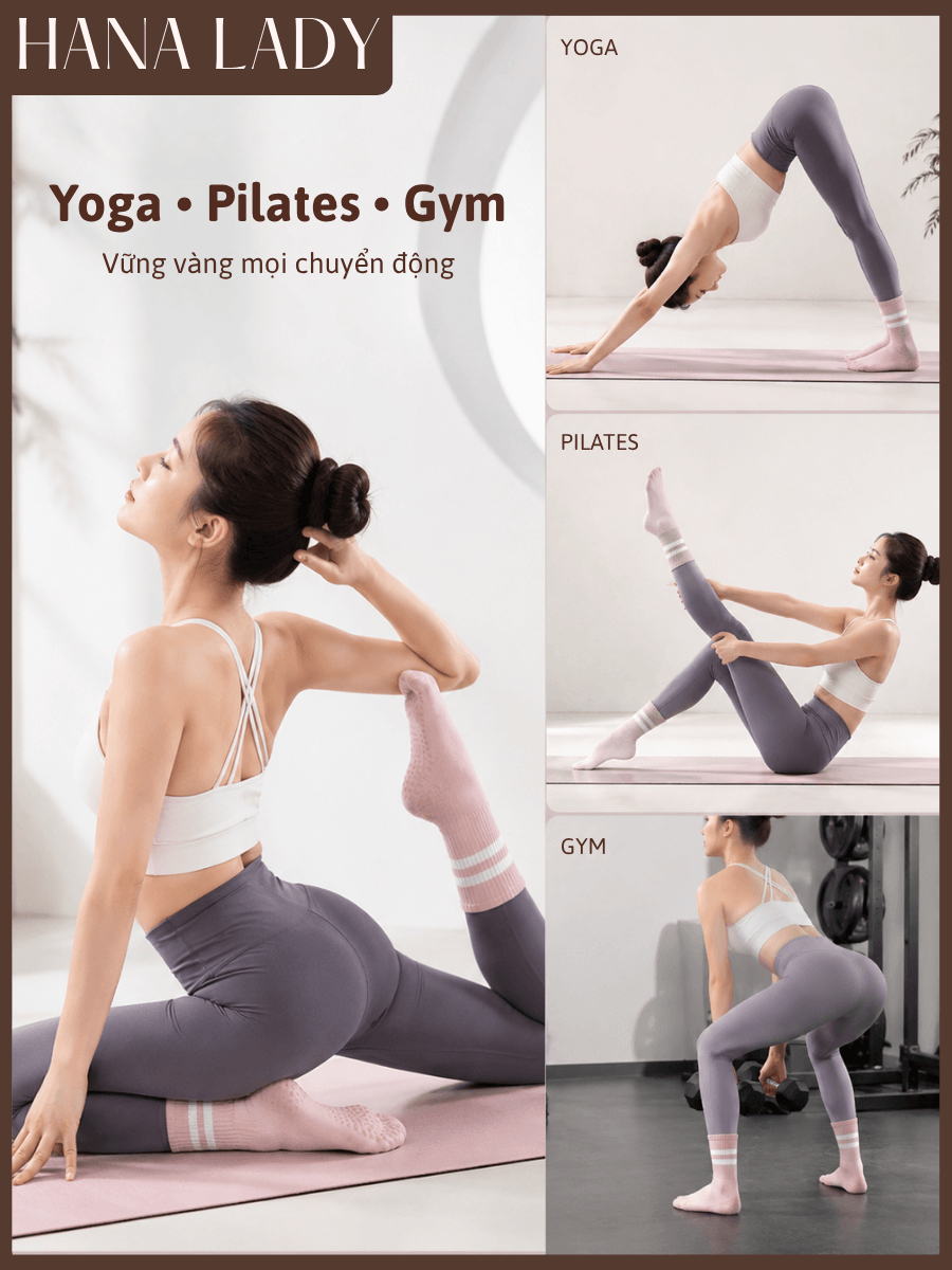 main-05 Tất Vớ Thể Thao Chống Trượt HANALADY, Tất Chống Trơn Nam Nữ Hai Sọc Cổ Cao Tập Yoga Pilates Gym Co Giãn Thoáng Mát TV064 8