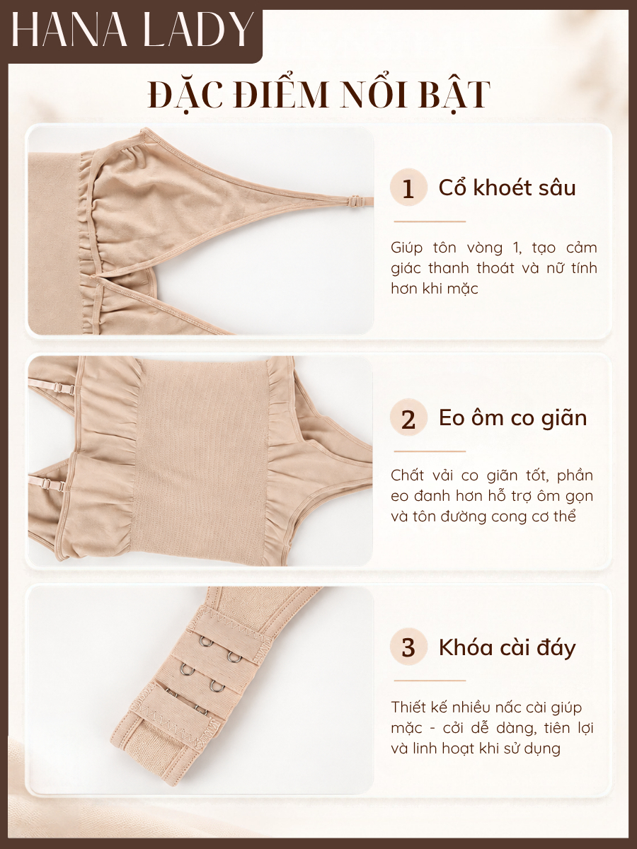 Bodysuit Định Hình HANALADY, Áo Định Hình Cổ Khoét Sâu Mặc Được Nhiều Kiểu Tặng Kèm Dây Vai, Siết Eo Tôn Dáng SH04 16